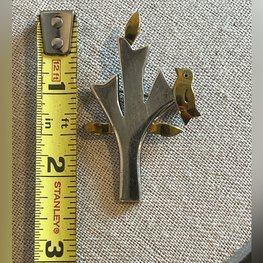 Vintage TAXCO Sterling Silver Brass Tree, leaves and Birds Brooch - Picture 7 of 7